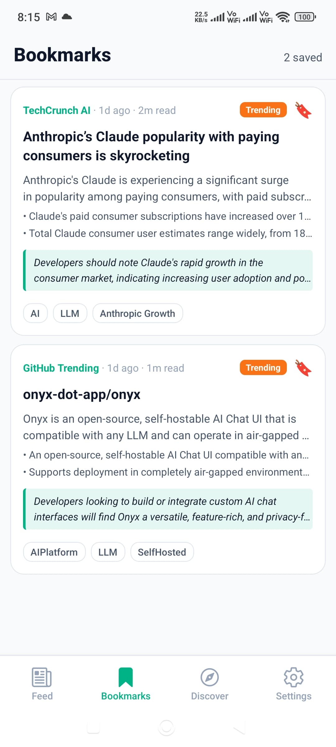 TechPulse — saved bookmarks